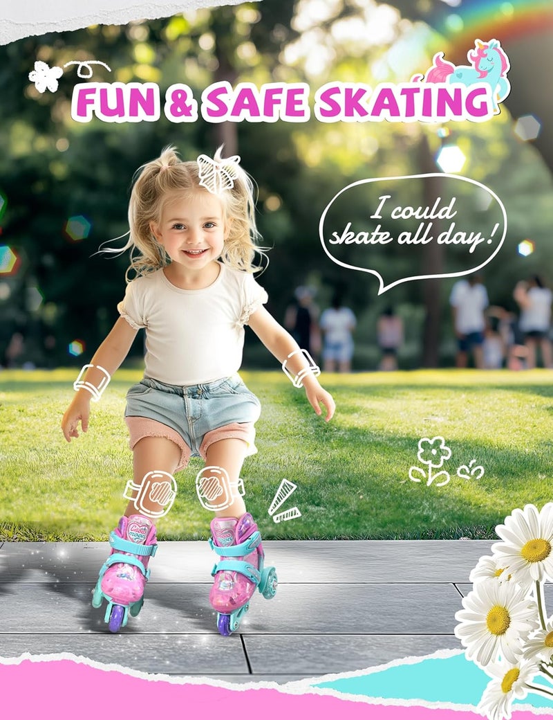 crossmoon Unicorn Toddler Roller Skates, Kids Training Safety Tripple Protection Roller Skates with 4 Adjustable Sizes, Fun Light-Up Wheels, Little Girls' Fancy Gift - Image 2